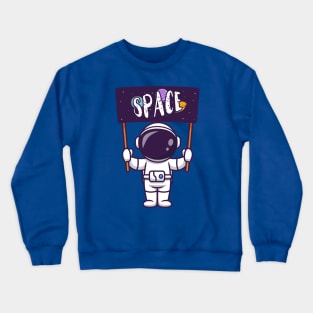 Cute Astronaut Holding Space Board Cartoon Crewneck Sweatshirt